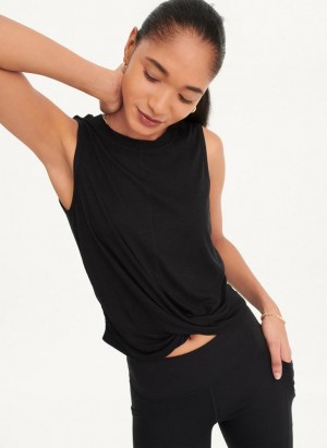 DKNY Rib Twist Front Women's Tank Top Black | Ireland_D1942