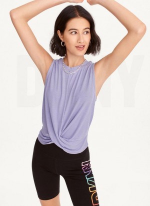 DKNY Rib Twist Front Women's Tank Top Purple | Ireland_D1521