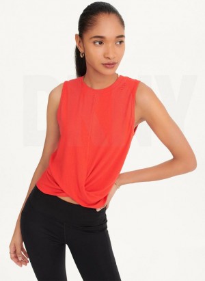 DKNY Rib Twist Front Women's Tank Top Red | Ireland_D0772