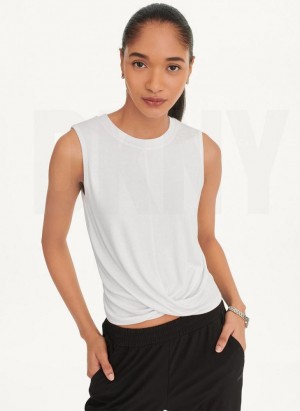 DKNY Rib Twist Front Women's Tank Top White | Ireland_D0319