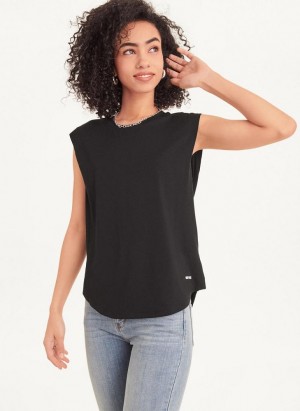 DKNY Round Hem Women's T Shirts Black | Ireland_D1928