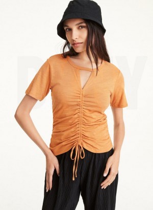 DKNY Ruched Front Women's T Shirts Brown | Ireland_D0409