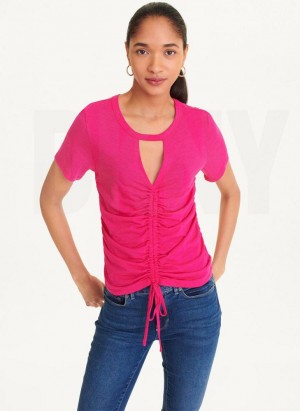 DKNY Ruched Front Women's T Shirts Pink | Ireland_D0415