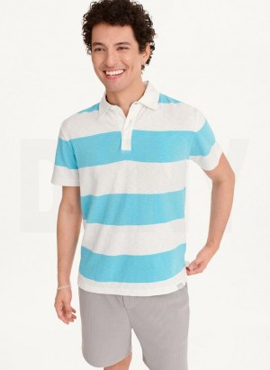 DKNY Rugby Stripe Men's Polo Shirts Blue | Ireland_D0261