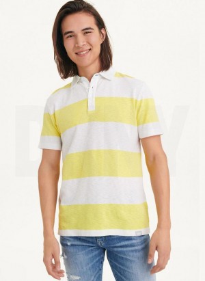 DKNY Rugby Stripe Men's Polo Shirts Yellow | Ireland_D1142