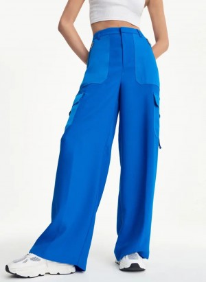 DKNY Satin Cargo Women's Pants Blue | Ireland_D1284