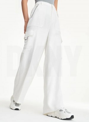 DKNY Satin Cargo Women's Pants White | Ireland_D0592