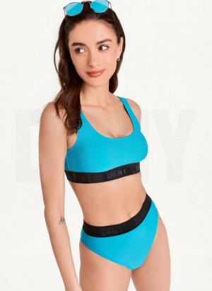 DKNY Scoop Neck Women's Bikini Top Blue | Ireland_D0881