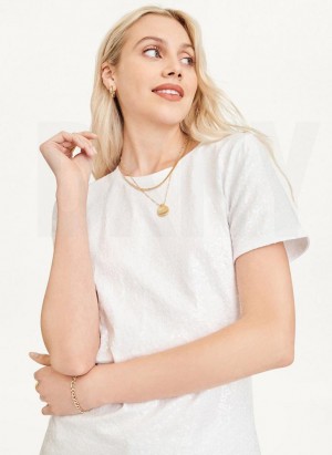 DKNY Sequined Women's T Shirts White | Ireland_D1274