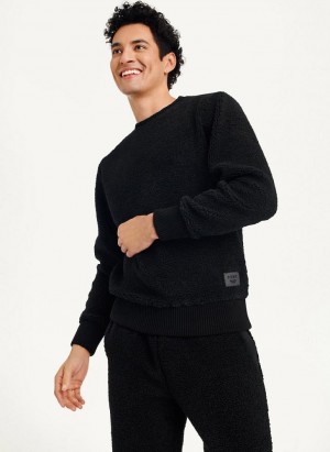 DKNY Sherpa Long Sleeve Crew Men's Sweatshirts Black | Ireland_D1656