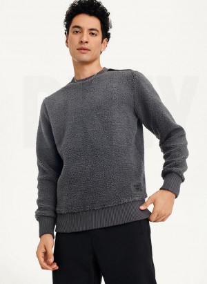 DKNY Sherpa Long Sleeve Crew Men's Sweatshirts Grey | Ireland_D0228