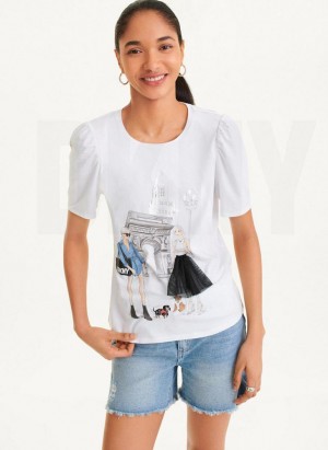 DKNY Short Sleeve Conversational Women's T Shirts White | Ireland_D0846