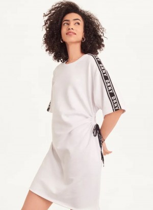 DKNY Short Sleeve Cotton French Terry Women's Dress White | Ireland_D1780