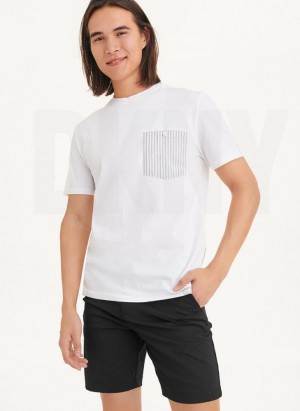 DKNY Short Sleeve Crew Contrast Pocket Men's T Shirts White | Ireland_D0159