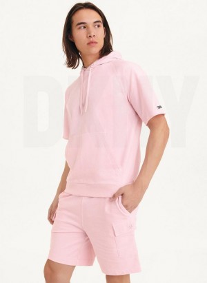 DKNY Short Sleeve Pigment Dye Men's Hoodies Pink | Ireland_D0709