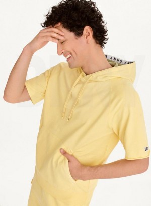 DKNY Short Sleeve Pigment Dye Men's Hoodies Yellow | Ireland_D1653