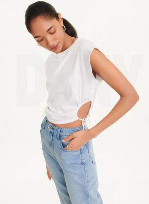 DKNY Short Sleeve Side Cut Women's T Shirts White | Ireland_D1947