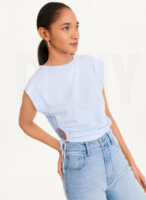 DKNY Short Sleeve Side Cut Women's T Shirts Blue | Ireland_D0219