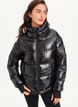 DKNY Short Wet Puffer Women's Coats Black | Ireland_D1634