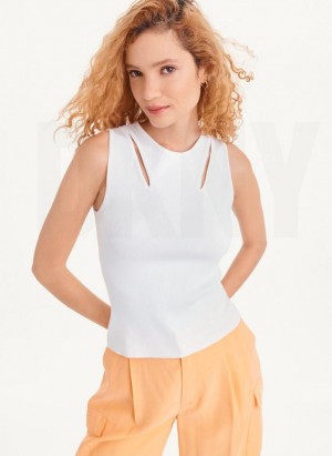 DKNY Shoulder Cut Out Sweater Women's Tank Top White | Ireland_D0628