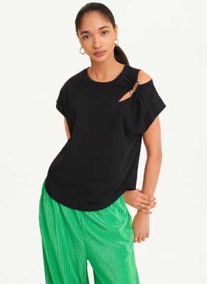 DKNY Shoulder Cut Out Women's T Shirts Black | Ireland_D0388