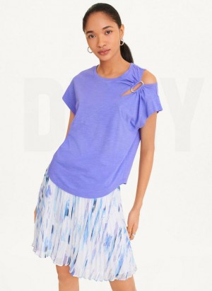 DKNY Shoulder Cut Out Women's T Shirts Blue | Ireland_D0424