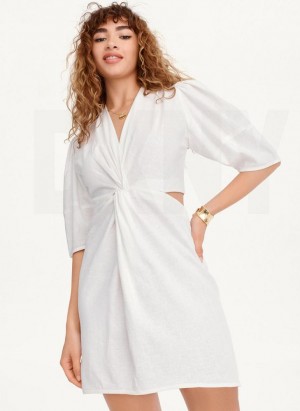 DKNY Side Cut Linen Mini Women's Dress White | Ireland_D0803