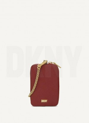 DKNY Sidney Card Pouch Women's Wallets Burgundy | Ireland_D1574