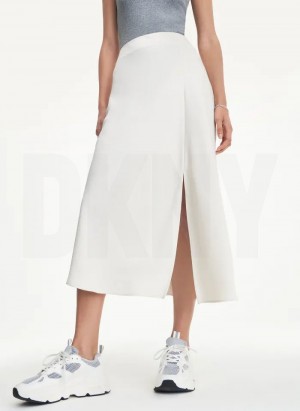 DKNY Silky Satin Slip With Slit Women's Skirts White | Ireland_D1063