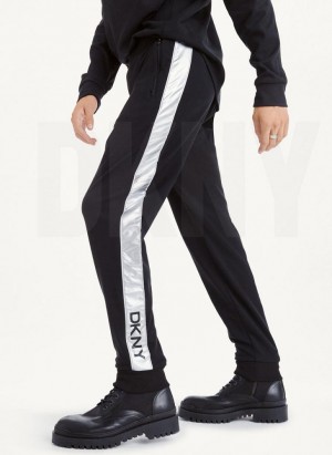 DKNY Silver Panel Dstring Men's Pants Black | Ireland_D0931