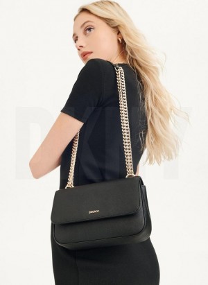 DKNY Sina Flap Women's Shoulder Bags Black / Gold | Ireland_D1623