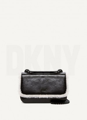 DKNY Sina Sherpa Trim Flap Women's Shoulder Bags Black / Beige | Ireland_D1389