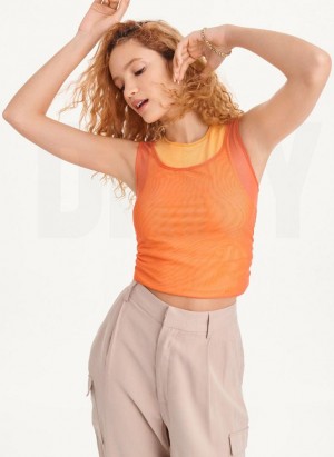 DKNY Sleeveless Double Mesh Layer Women's Tank Top Orange | Ireland_D0700