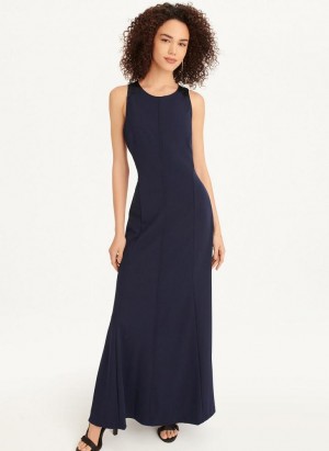 DKNY Sleeveless Mermaid Cross Back Women's Dress Navy | Ireland_D0528