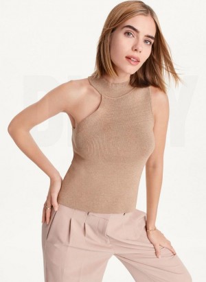 DKNY Sleeveless Mock Neck Women's Sweaters Brown | Ireland_D0123