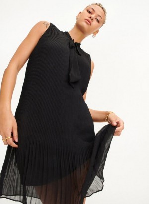 DKNY Sleeveless Pleated Women's Dress Black | Ireland_D0300