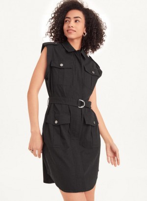 DKNY Sleeveless Poplin Women's Dress Black | Ireland_D0900