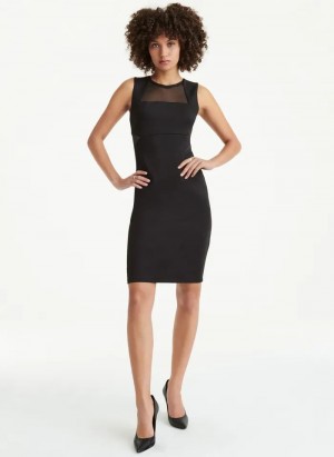 DKNY Sleeveless Scuba With Mesh Midi Women's Dress Black | Ireland_D0152