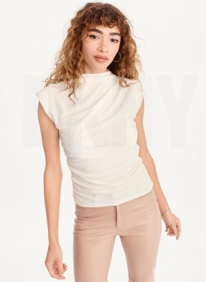 DKNY Sleeveless Side Ruch Women's Tank Top White | Ireland_D0206