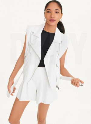 DKNY Sleeveless Vegan Leather Moto Women's Jackets White | Ireland_D1306