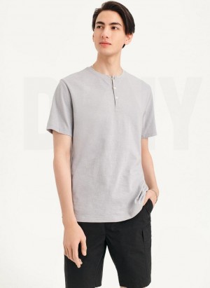 DKNY Slub Jersey Henley Men's T Shirts Grey | Ireland_D1667