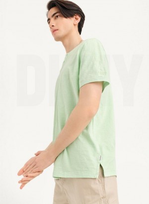 DKNY Slub Jersey Henley Men's T Shirts Green | Ireland_D1035