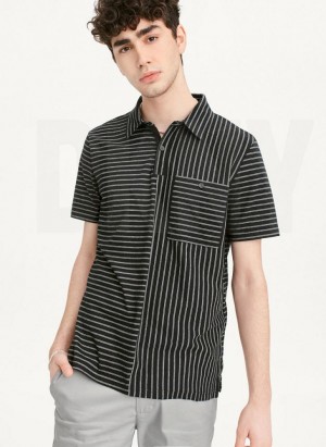 DKNY Slub Jersey Stripe Polo Men's T Shirts Black | Ireland_D1260