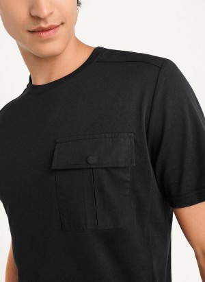 DKNY Solid Pique Crewneck Men's T Shirts Black | Ireland_D0869