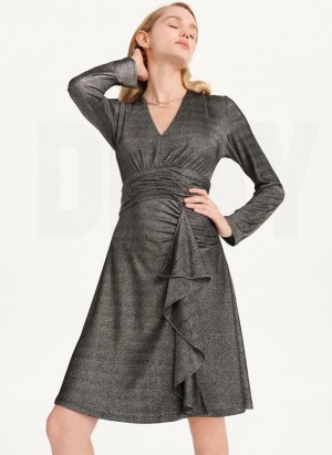 DKNY Sparkle Knit Wrap Women's Dress Black / Silver | Ireland_D1181