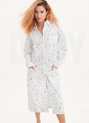 DKNY Splatter Print Women's Dress White Multicolor | Ireland_D1000