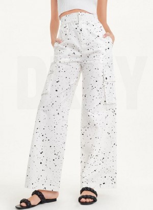 DKNY Splatter Print Women's Pants White Multicolor | Ireland_D1801