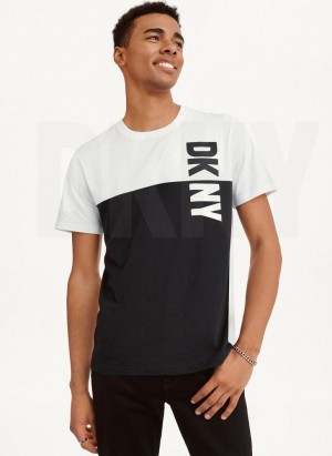 DKNY Split Logo Crewneck Men's T Shirts Black / White | Ireland_D0269