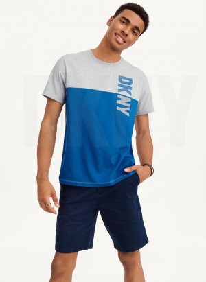 DKNY Split Logo Crewneck Men's T Shirts Blue | Ireland_D0503