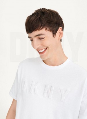 DKNY Stamped Logo Men's T Shirts White | Ireland_D1876